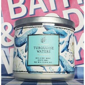 BBW Whale Design Turquoise Waters Large 3 Wick Candle Home Fragrance Decor